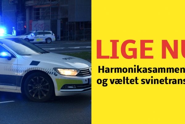 LIGE NU: Helt afspærret - Harmonikasammenstød og væltet svinetransport