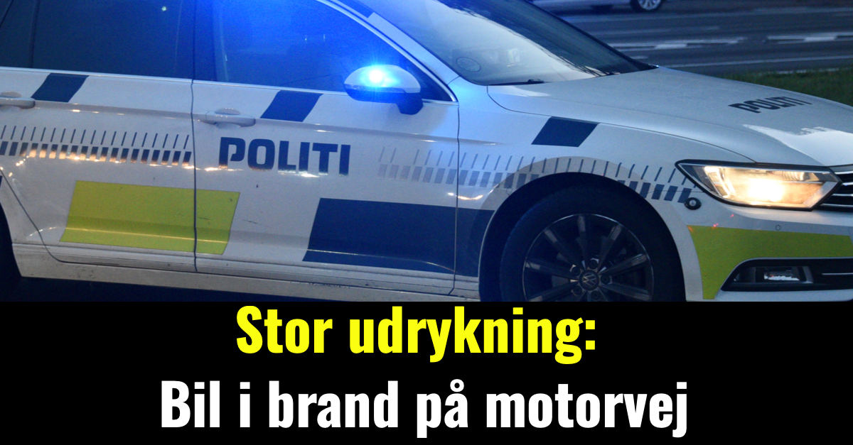 Stor udrykning: Bil i brand på motorvej