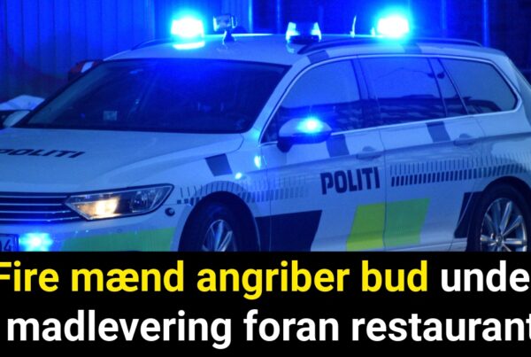 Fire mænd angriber bud under madlevering foran restaurant