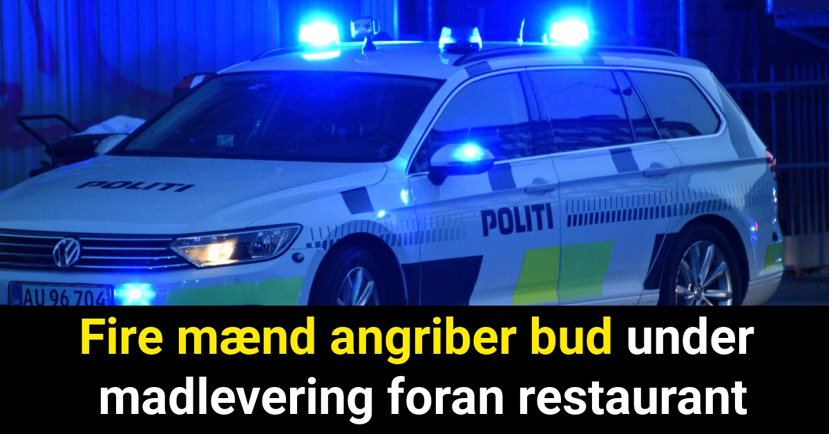 Fire mænd angriber bud under madlevering foran restaurant