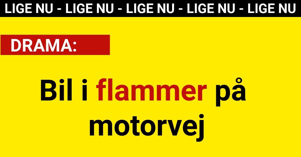 Bil i flammer på motorvej