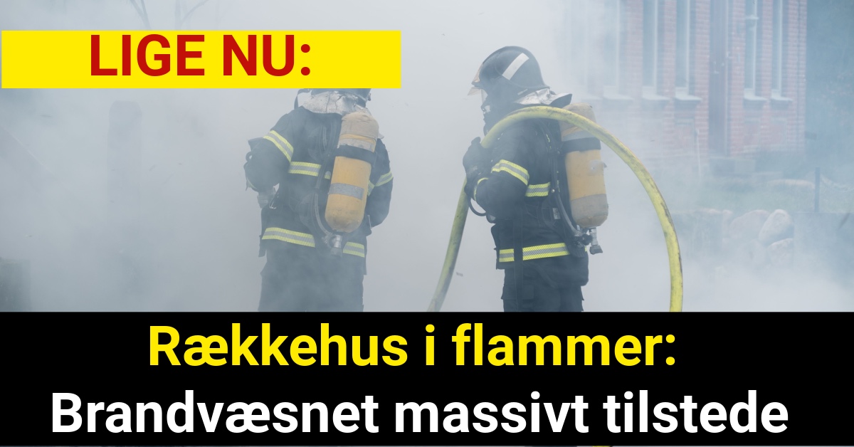 Rækkehus i flammer: Brandvæsnet massivt tilstede