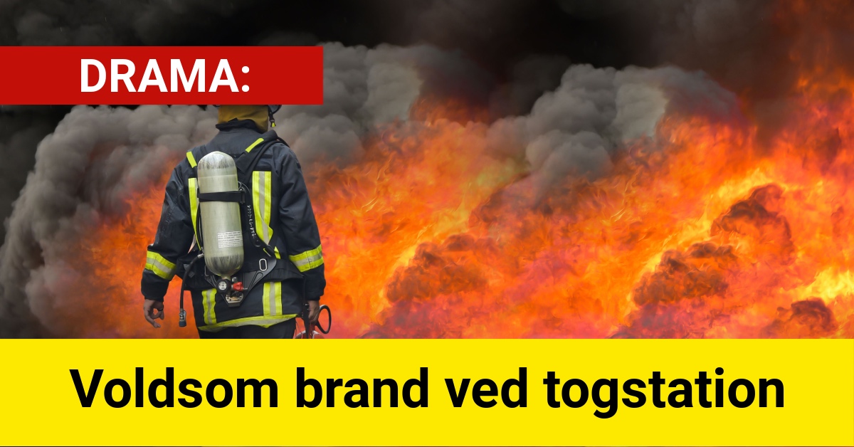 Voldsom brand ved togstation