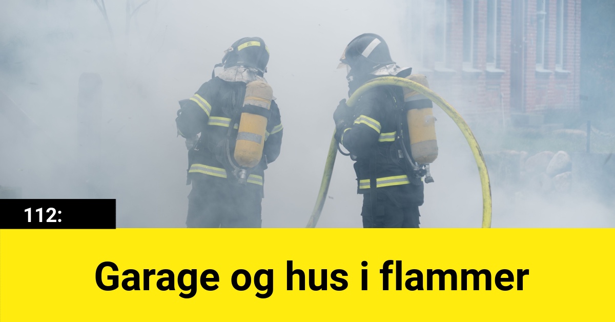 Garage og hus i flammer