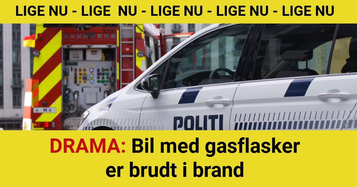 DRAMA: Bil med gasflasker er brudt i brand