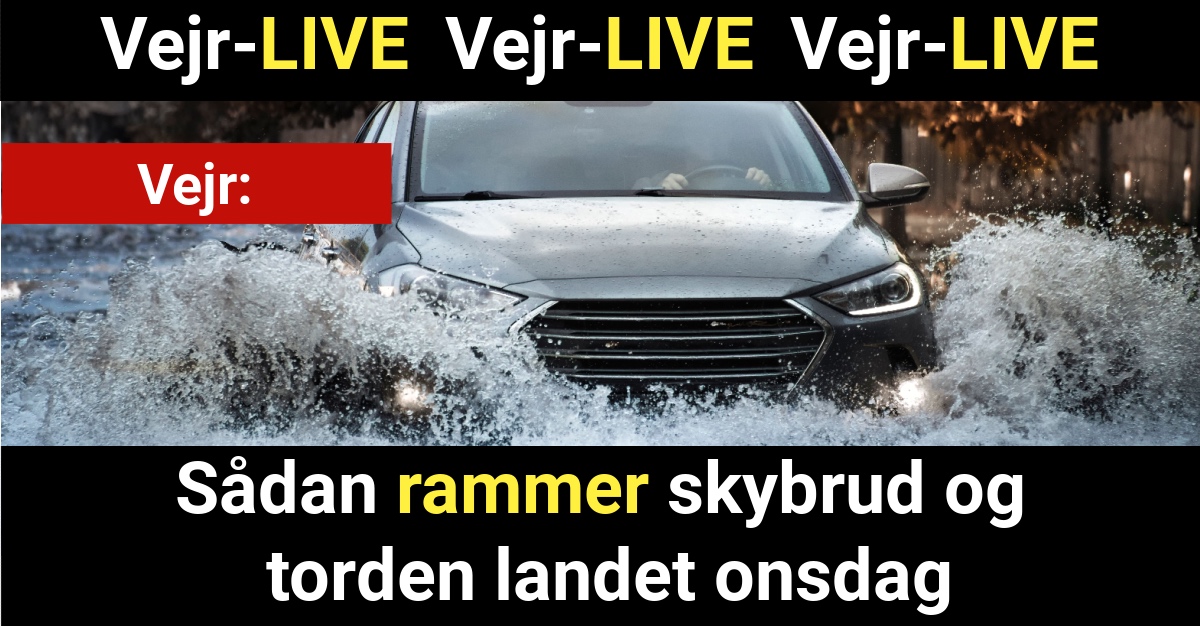 Sådan rammer skybrud og torden landet onsdag