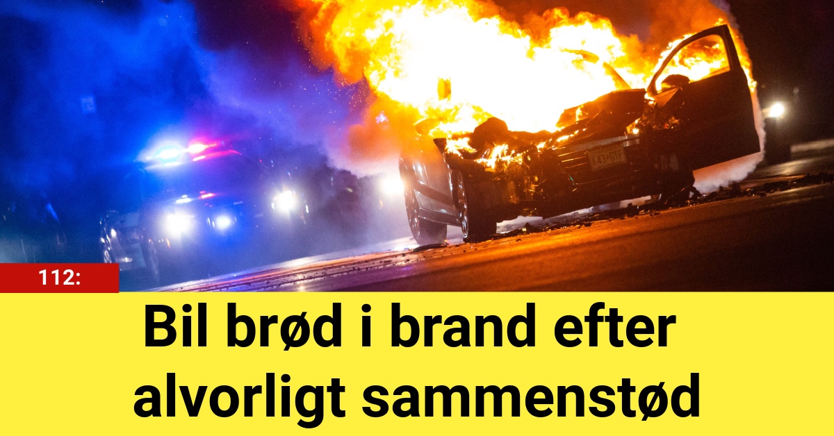 Bil brød i brand efter alvorligt sammenstød