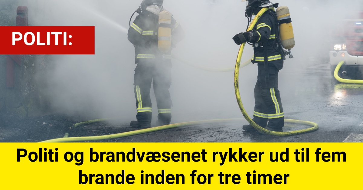 Politi og brandvæsenet rykker ud til fem brande inden for tre timer