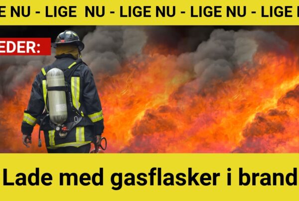 Lade med gasflasker i brand