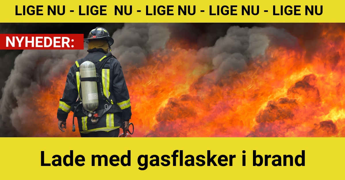 Lade med gasflasker i brand