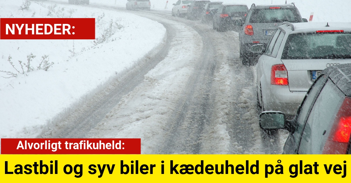 Lastbil og syv biler i kædeuheld på glat vej