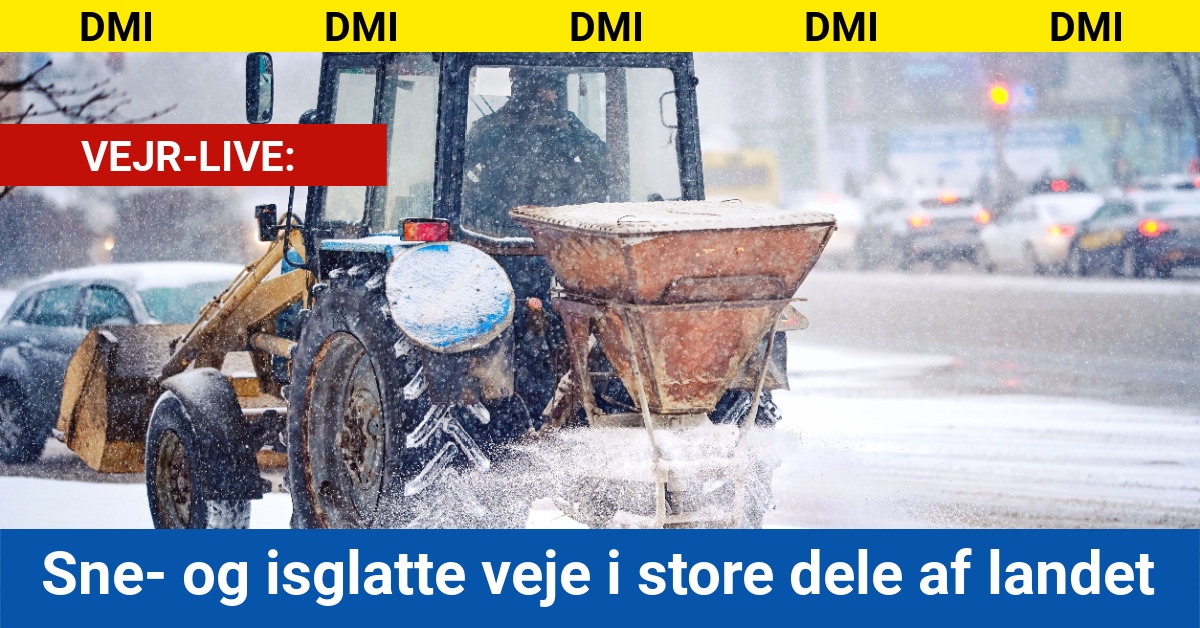 Sne- og isglatte veje i store dele af landet