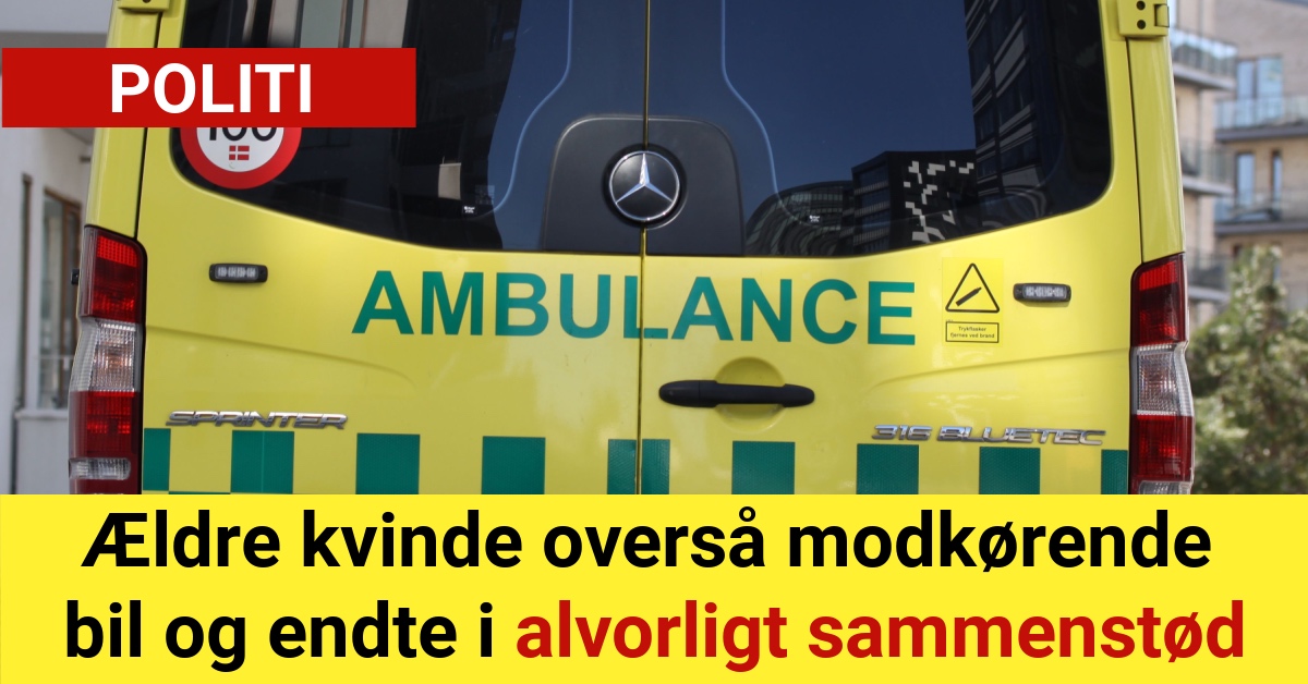 Ældre kvinde overså modkørende bil og endte i alvorligt sammenstød