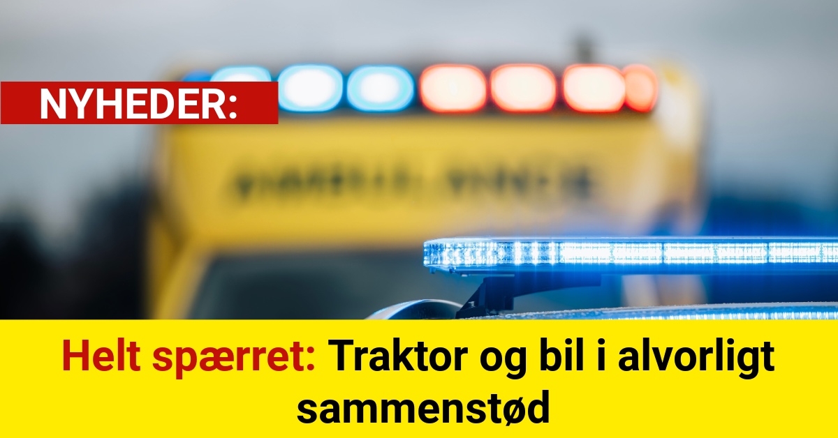 Helt spærret: Traktor og bil i alvorligt sammenstød