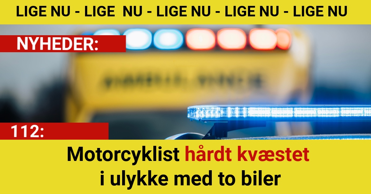 Motorcyklist hårdt kvæstet i ulykke med to biler