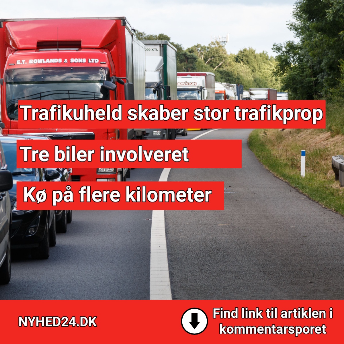 Tre biler involveret i uheld på Motorvej – lang kø