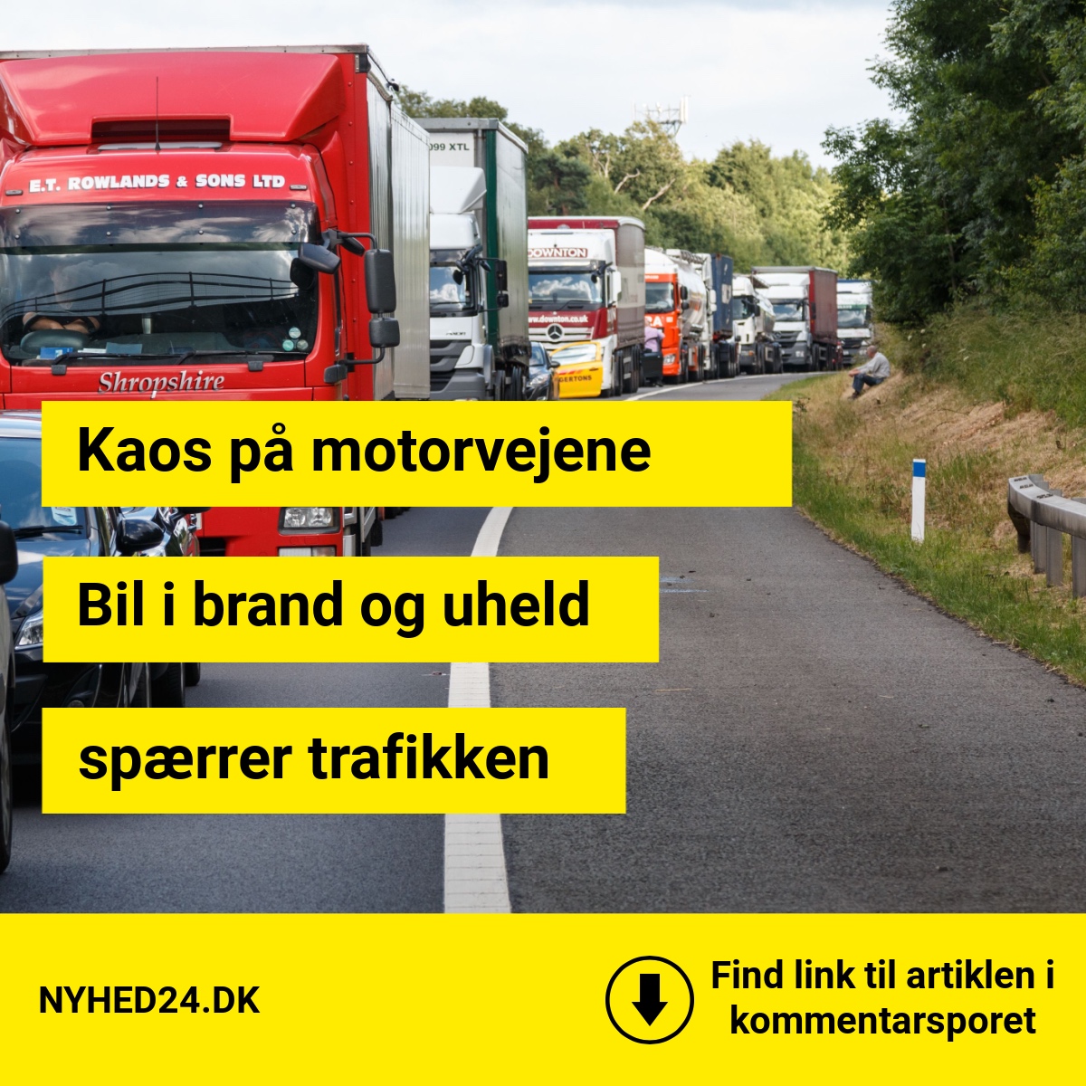Kaos på motorvejene: Bil i brand og uheld spærrer trafikken