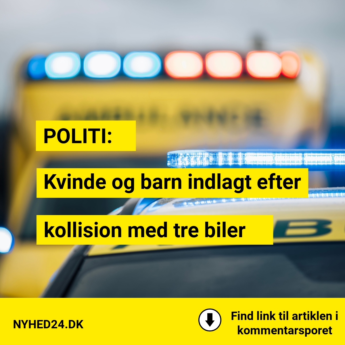 Politi: Kvinde og barn indlagt efter kollision med tre biler