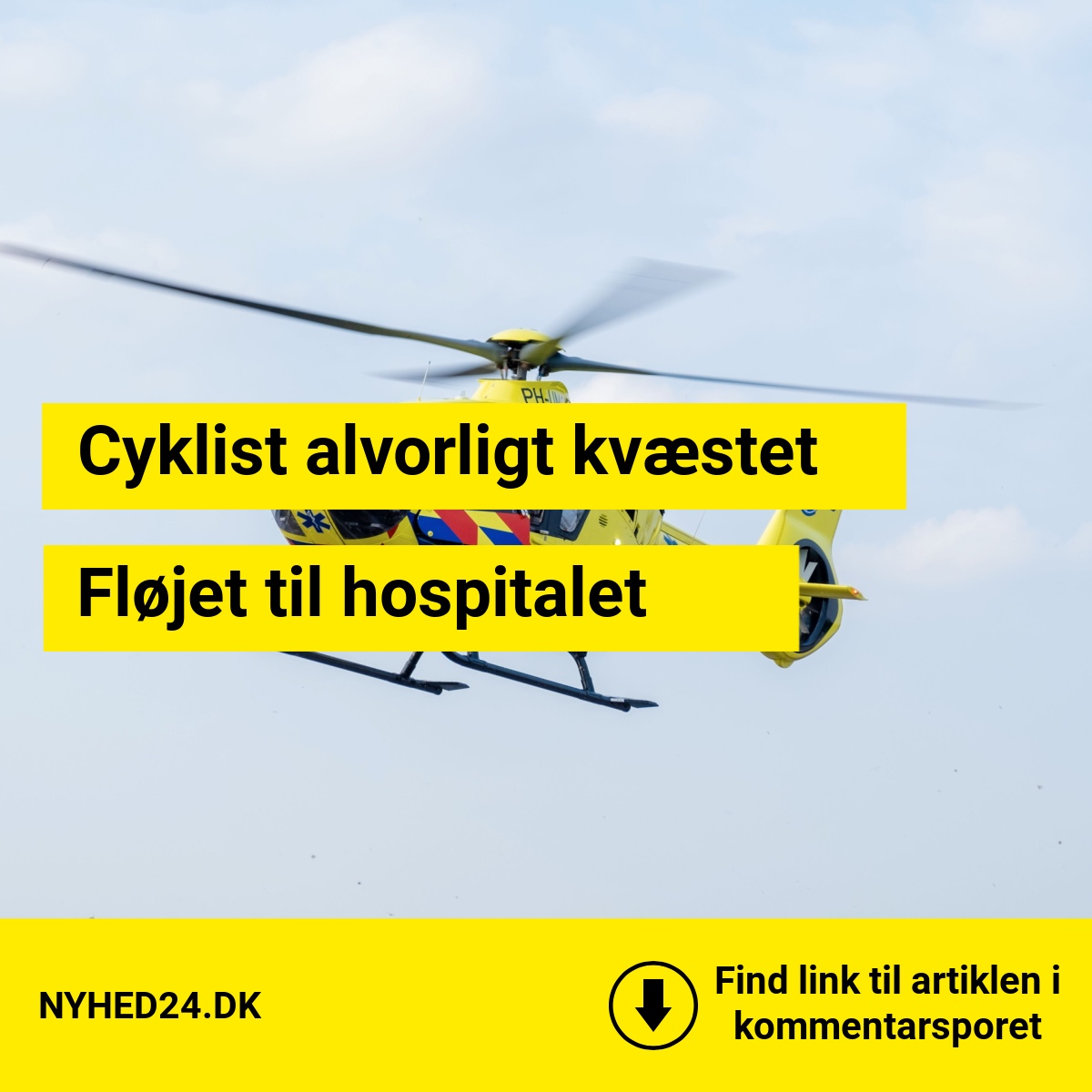 Cyklist alvorligt kvæstet - Fløjet til hospitalet