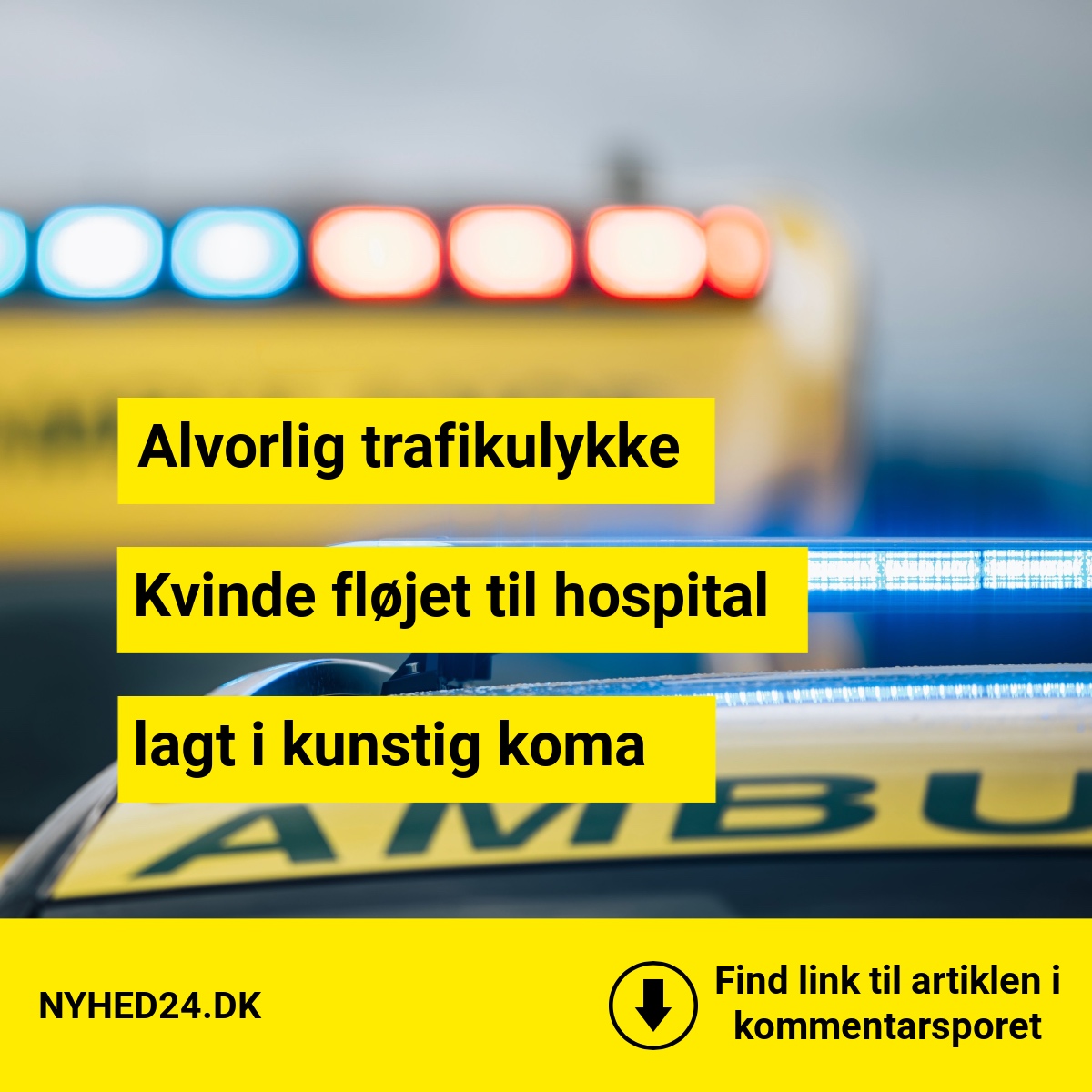 Kvindelig bilist hårdt kvæstet – lagt i kunstig koma