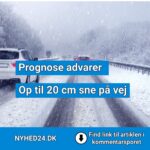 Kraftigt snevejr rammer Danmark: Op til 20 cm på vej