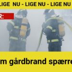 Voldsom gårdbrand spærrer vej