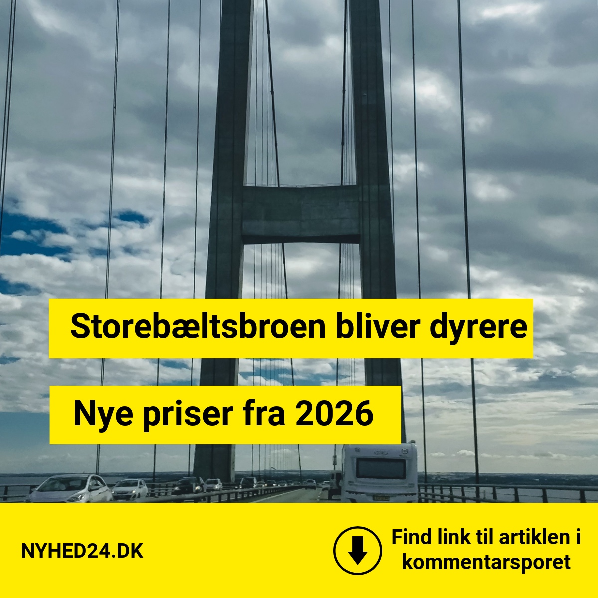 Bilister må betale mere: Storebæltspriser hæves i 2026