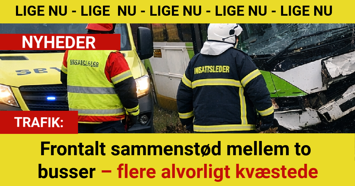 Frontalt sammenstød mellem to busser – flere alvorligt kvæstede