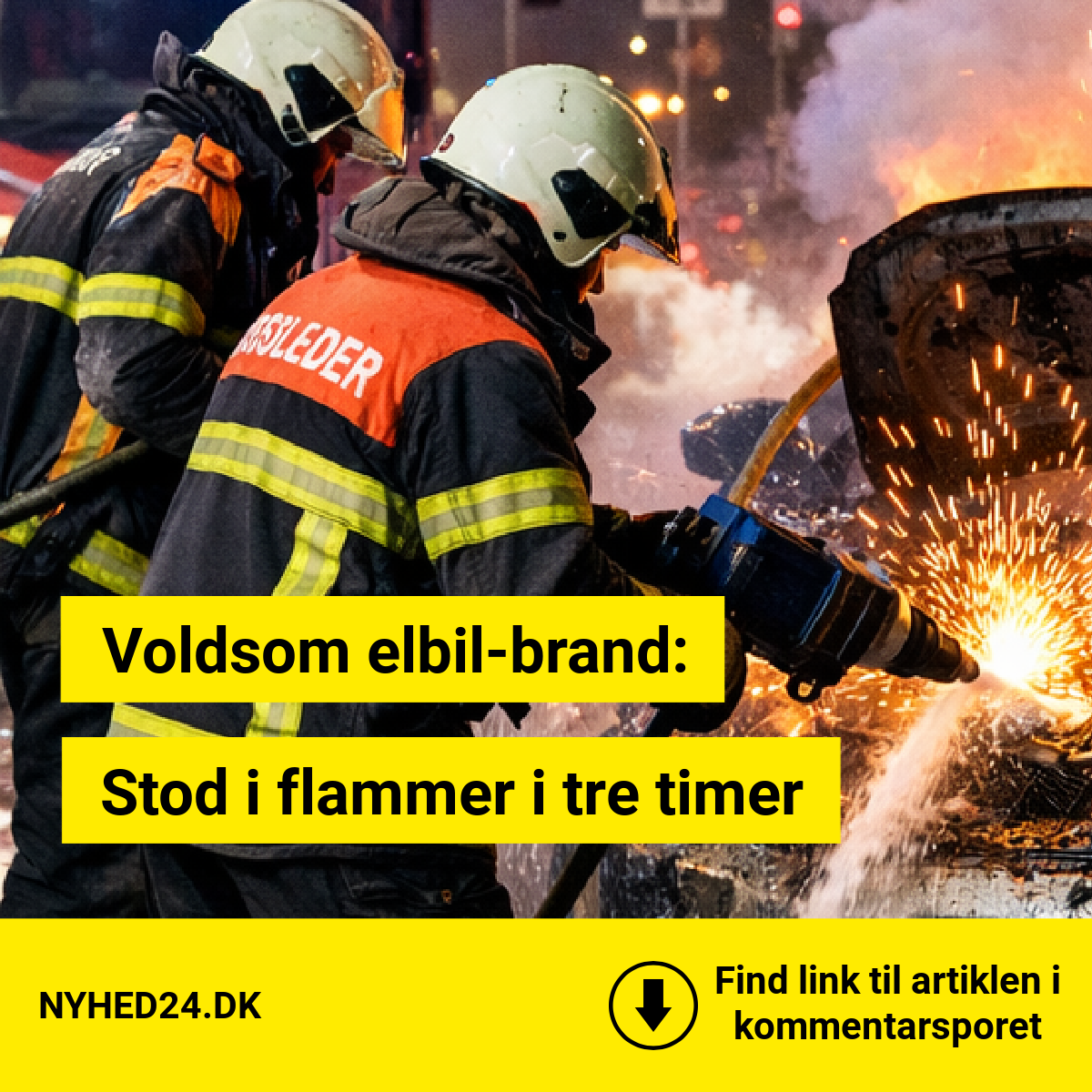 Voldsom elbil-brand: Stod i flammer i tre timer