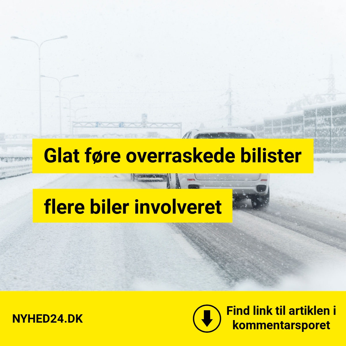 Fire biler snurret rundt på motorvejen – glat føre skaber kaos