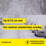 Op til 25 cm sne: Her rammer snestormen onsdag