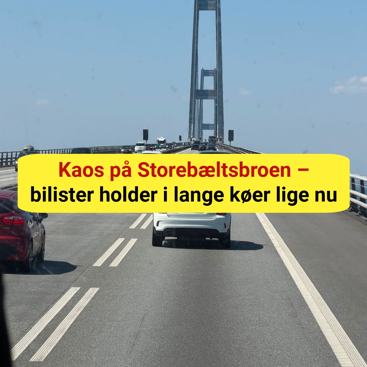 Kaos på Storebæltsbroen – bilister holder i lange køer lige nu