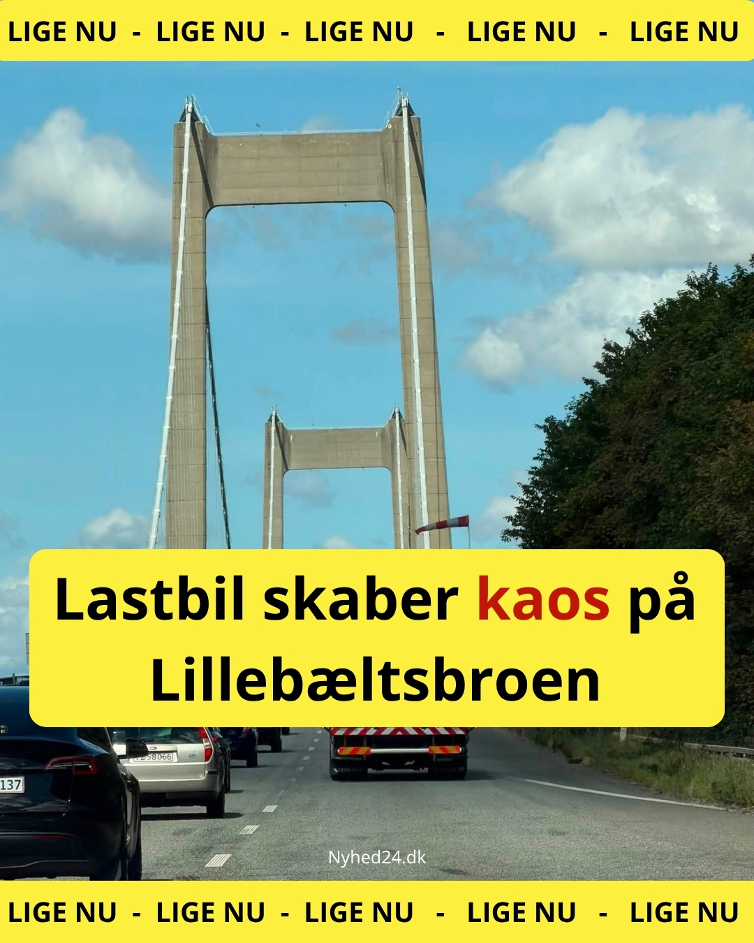 Trafikproblemer på Lillebæltsbroen: Op til 30 minutters ventetid
