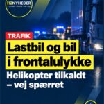 Lastbil og bil i frontalulykke: Vej spærret