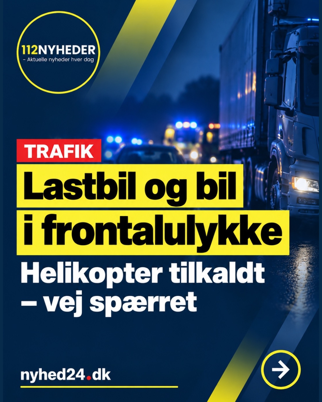 Lastbil og bil i frontalulykke: Vej spærret