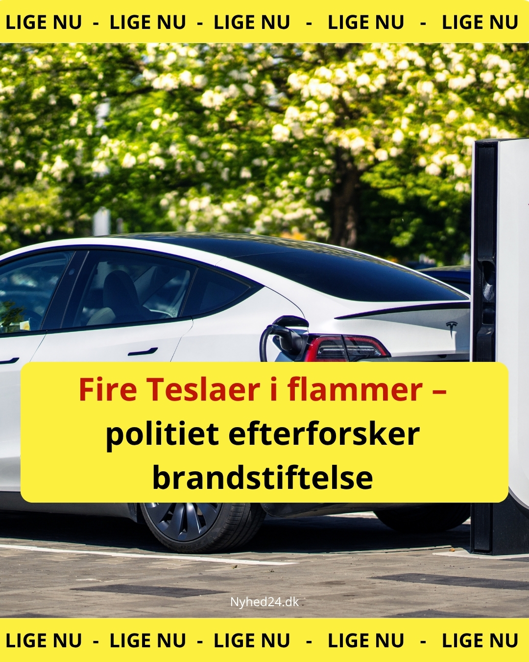 Fire Teslaer i brand på 14 minutter – politiet har en mistanke