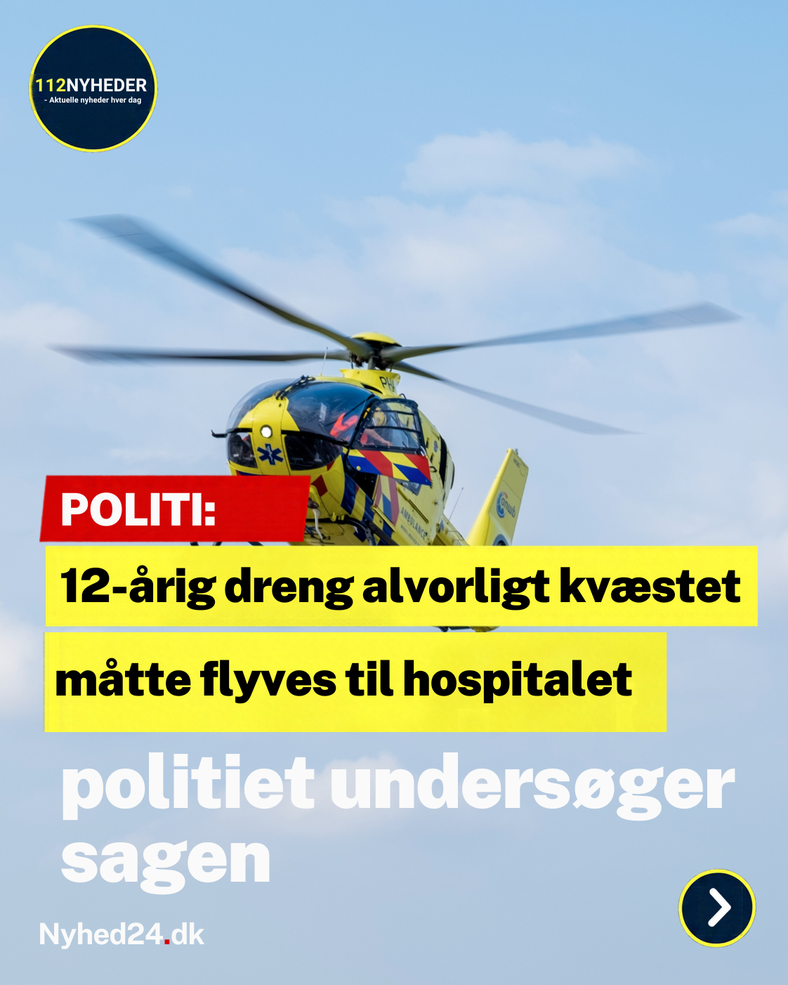 12-årig dreng alvorligt kvæstet – måtte flyves til hospitalet