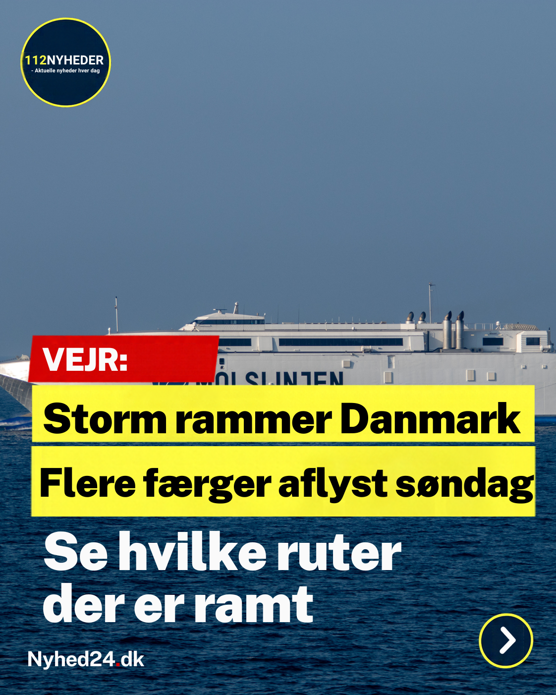 Storm rammer Danmark: Flere færger aflyst søndag